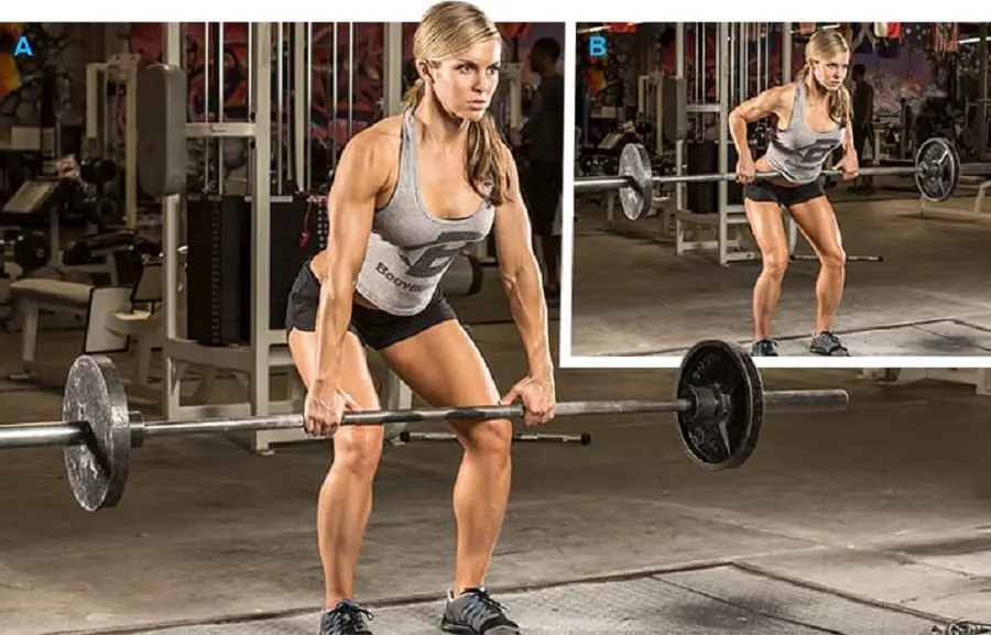 Woman performing / demenstarting a bent over barbell row